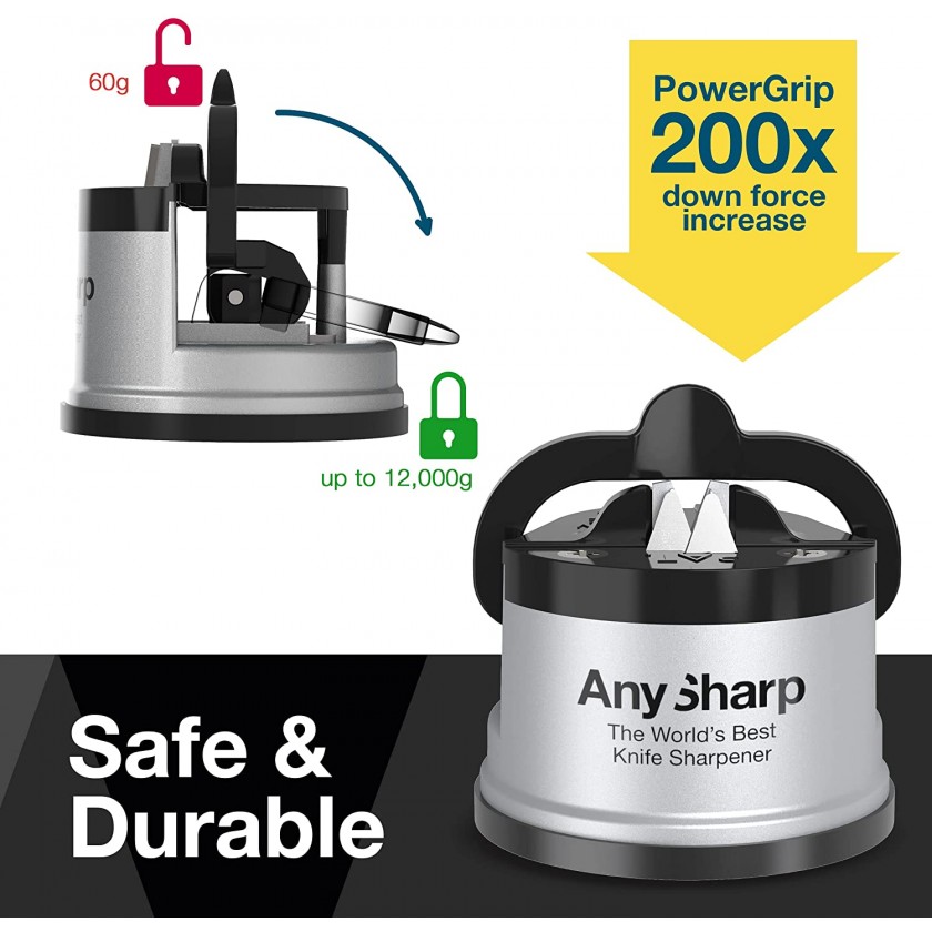 AnySharp Knife Sharpener, Hands-Free Safety, PowerGrip Suction, Safely  Sharpens All Kitchen Knives, Ideal for Hardened Steel & Serrated, World's  Best