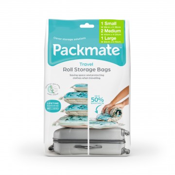 Pack Mate Space Saver Travel Roll Vacuum Seal Storage Bags (4 in 1 Combo Set )  - 1 Large + 2 Medium + 1 Small