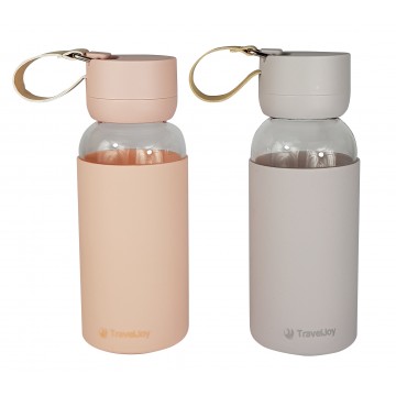 Value Buy!  Travel Joy Glass Bottle with Silicone Sleeve (400ml) Now at 8 each (UP $20.90) . Available in 2 colours.